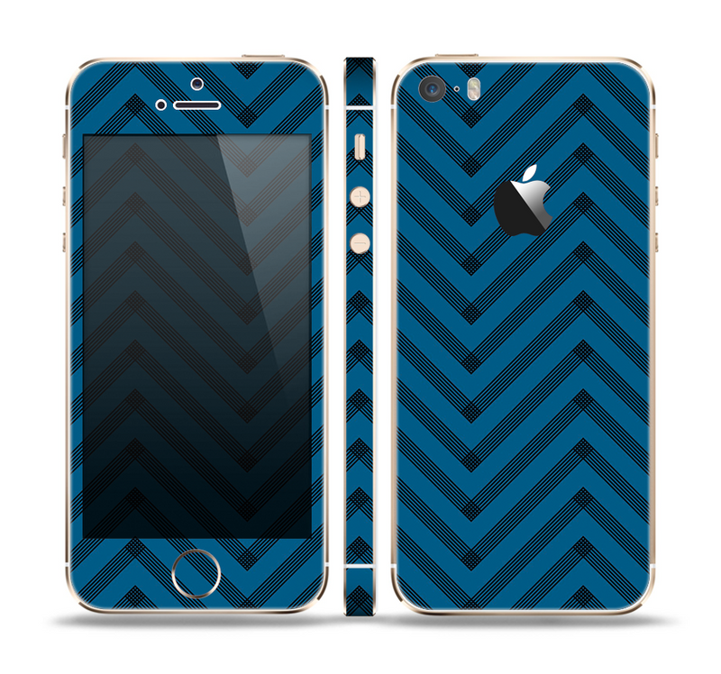 The Royal Blue & Black Sketch Chevron Skin Set for the Apple iPhone 5s
