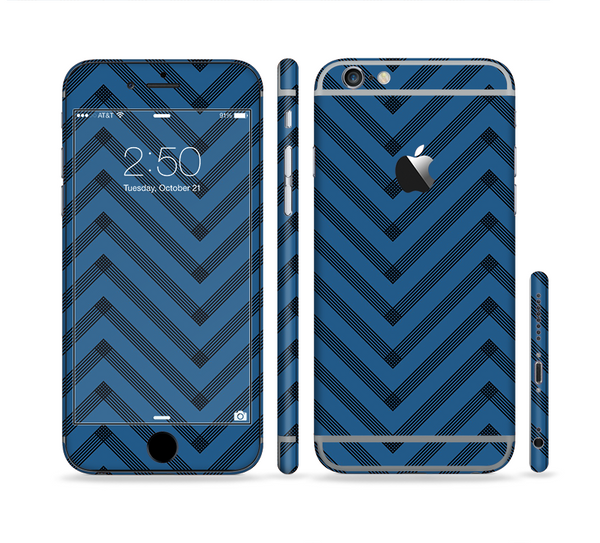 The Royal Blue & Black Sketch Chevron Sectioned Skin Series for the Apple iPhone 6 Plus