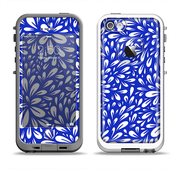 The Royal Blue & White Floral Sprout Apple iPhone 5-5s LifeProof Fre Case Skin Set