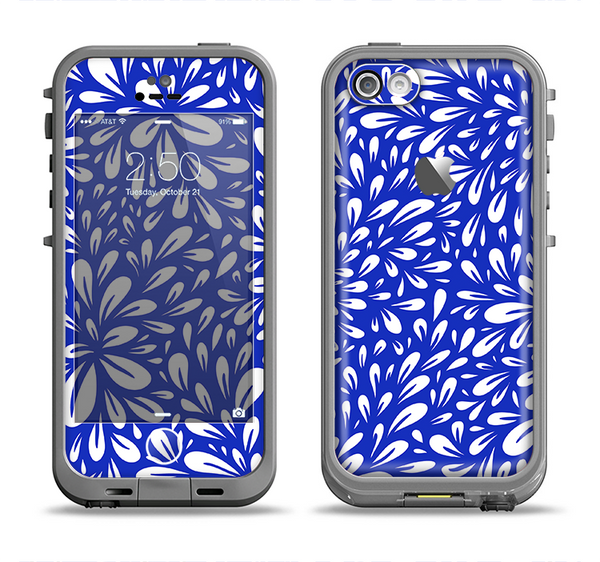The Royal Blue & White Floral Sprout Apple iPhone 5c LifeProof Fre Case Skin Set