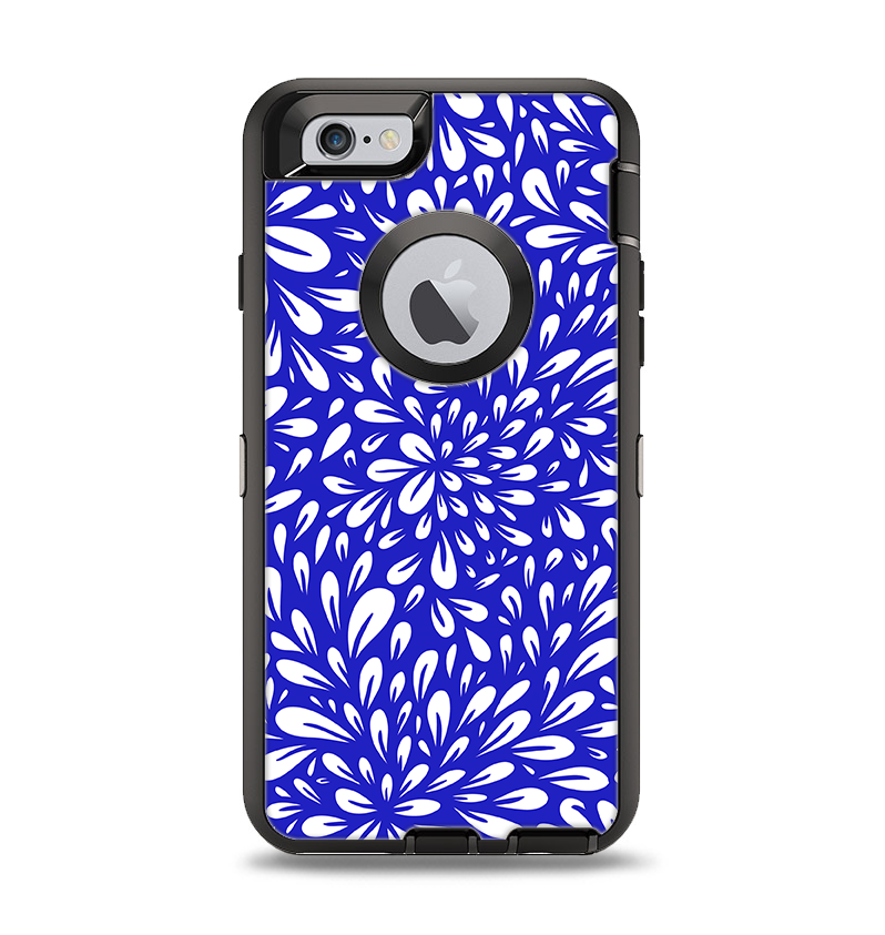 The Royal Blue & White Floral Sprout Apple iPhone 6 Otterbox Defender Case Skin Set