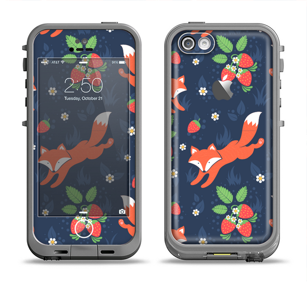 The Running Orange & Navy Vector Fox Pattern Apple iPhone 5c LifeProof Fre Case Skin Set