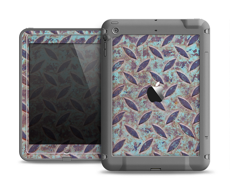 The Rusted Blue Diamond Plate Apple iPad Air LifeProof Fre Case Skin Set