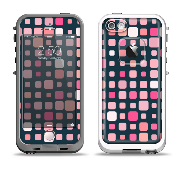 The Scattered Pink Squared-Polka Dots Apple iPhone 5-5s LifeProof Fre Case Skin Set