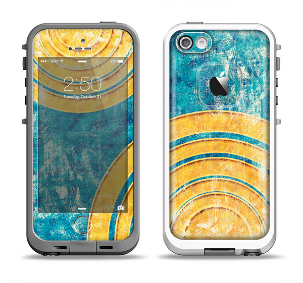 The Scratched Blue and Gold Surface Apple iPhone 5-5s LifeProof Fre Case Skin Set