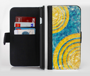 The Scratched Blue and Gold Surface Ink-Fuzed Leather Folding Wallet Credit-Card Case for the Apple iPhone 6/6s, 6/6s Plus, 5/5s and 5c