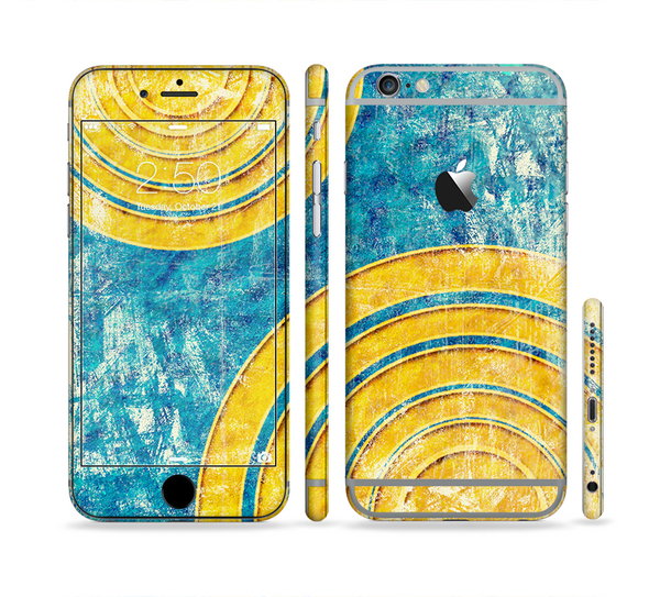 The Scratched Blue and Gold Surface Sectioned Skin Series for the Apple iPhone 6 Plus