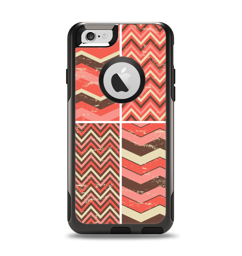 The Scratched Coral & Brown Layered Chevron All Apple iPhone 6 Otterbox Commuter Case Skin Set
