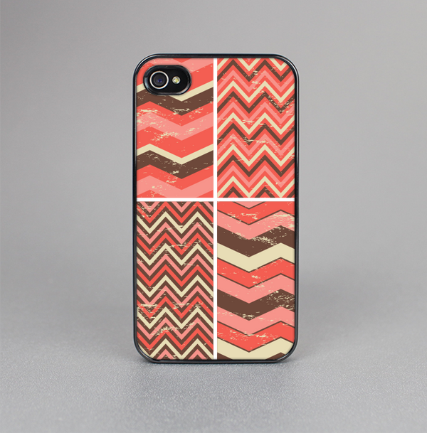 The Scratched Coral & Brown Layered Chevron All Skin-Sert for the Apple iPhone 4-4s Skin-Sert Case