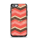 The Scratched Coral & Brown Layered Chevron V1 Apple iPhone 6 Otterbox Symmetry Case Skin Set