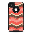 The Scratched Coral & Brown Layered Chevron V1 Skin for the iPhone 4-4s OtterBox Commuter Case