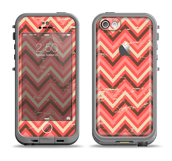 The Scratched Coral & Brown Layered Chevron V2 Apple iPhone 5c LifeProof Fre Case Skin Set