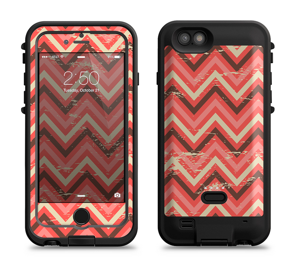 The Scratched Coral & Brown Layered Chevron V2 Apple iPhone 6/6s LifeProof Fre POWER Case Skin Set