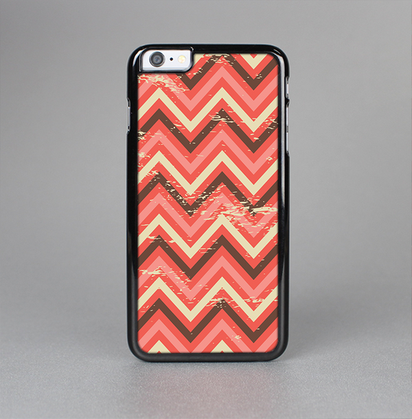 The Scratched Coral & Brown Layered Chevron V2 Skin-Sert Case for the Apple iPhone 6 Plus