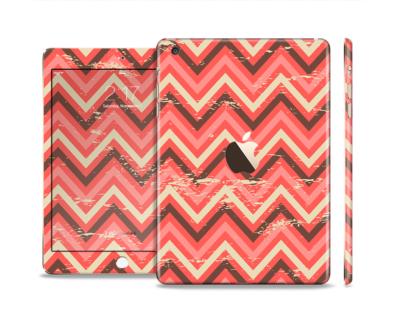 The Scratched Coral & Brown Layered Chevron V2 Full Body Skin Set for the Apple iPad Mini 3