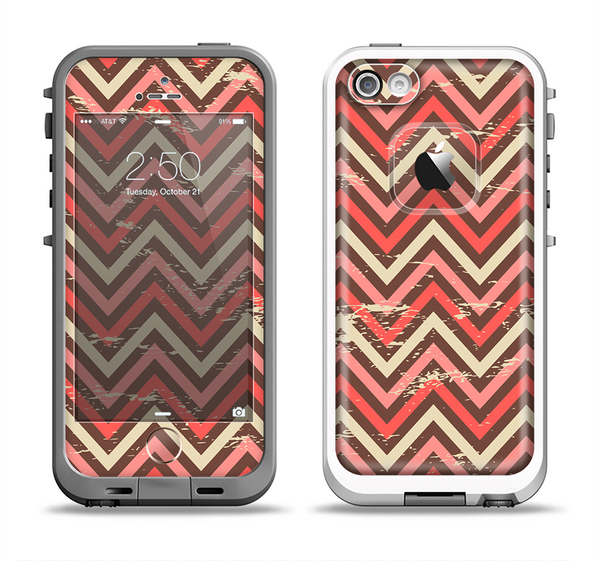 The Scratched Coral & Brown Layered Chevron V3 Apple iPhone 5-5s LifeProof Fre Case Skin Set