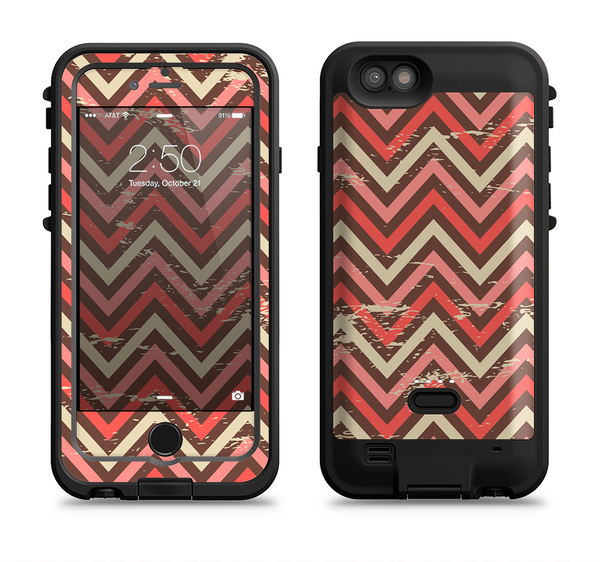 The Scratched Coral & Brown Layered Chevron V3 Apple iPhone 6/6s LifeProof Fre POWER Case Skin Set