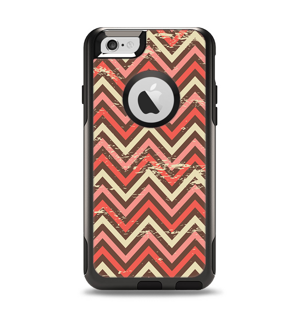 The Scratched Coral & Brown Layered Chevron V3 Apple iPhone 6 Otterbox Commuter Case Skin Set
