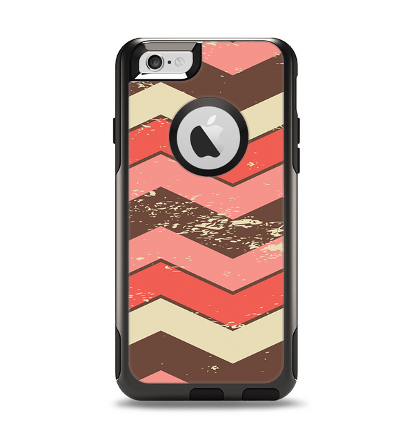 The Scratched Coral & Brown Layered Chevron V4 Apple iPhone 6 Otterbox Commuter Case Skin Set
