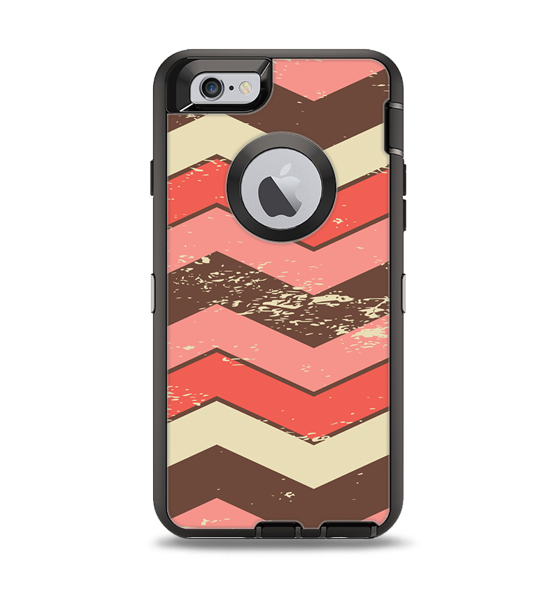 The Scratched Coral & Brown Layered Chevron V4 Apple iPhone 6 Otterbox Defender Case Skin Set