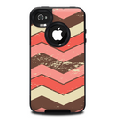 The Scratched Coral & Brown Layered Chevron V4 Skin for the iPhone 4-4s OtterBox Commuter Case