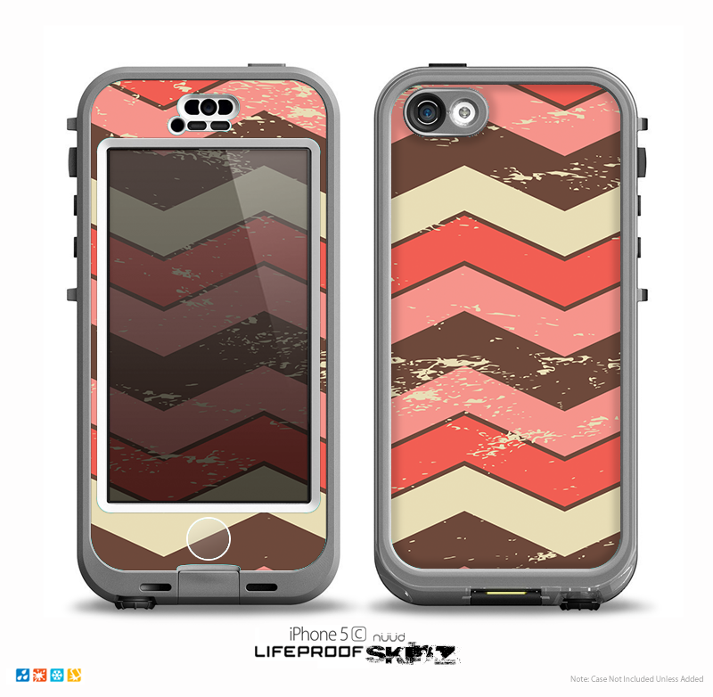 The Scratched Coral & Brown Layered Chevron V4 Skin for the iPhone 5c nüüd LifeProof Case