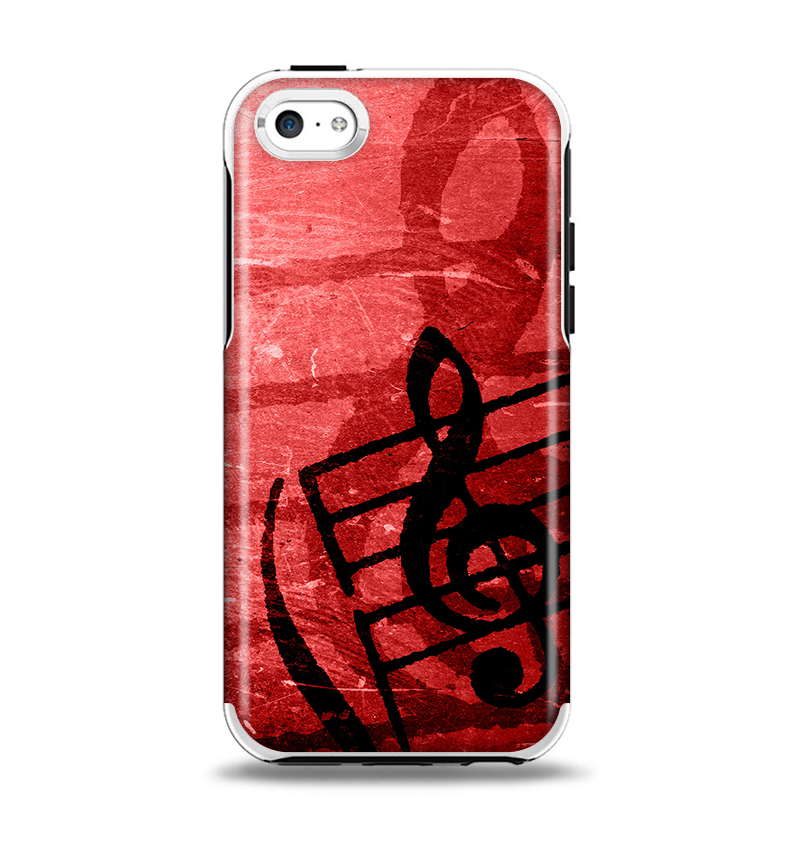 The Scratched Red Surface with Black Music Note Apple iPhone 5c Otterbox Symmetry Case Skin Set