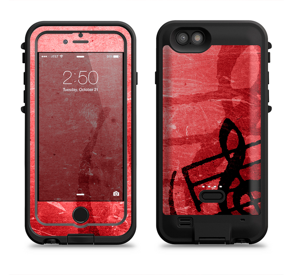 The Scratched Red Surface with Black Music Note Apple iPhone 6/6s LifeProof Fre POWER Case Skin Set