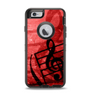 The Scratched Red Surface with Black Music Note Apple iPhone 6 Otterbox Defender Case Skin Set