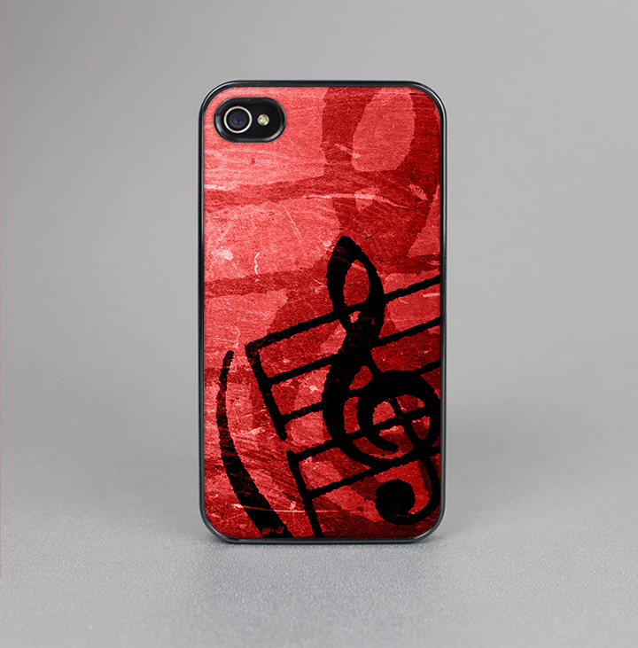 The Scratched Red Surface with Black Music Note Skin-Sert for the Apple iPhone 4-4s Skin-Sert Case
