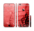The Scratched Red Surface with Black Music Note Sectioned Skin Series for the Apple iPhone 6s Plus