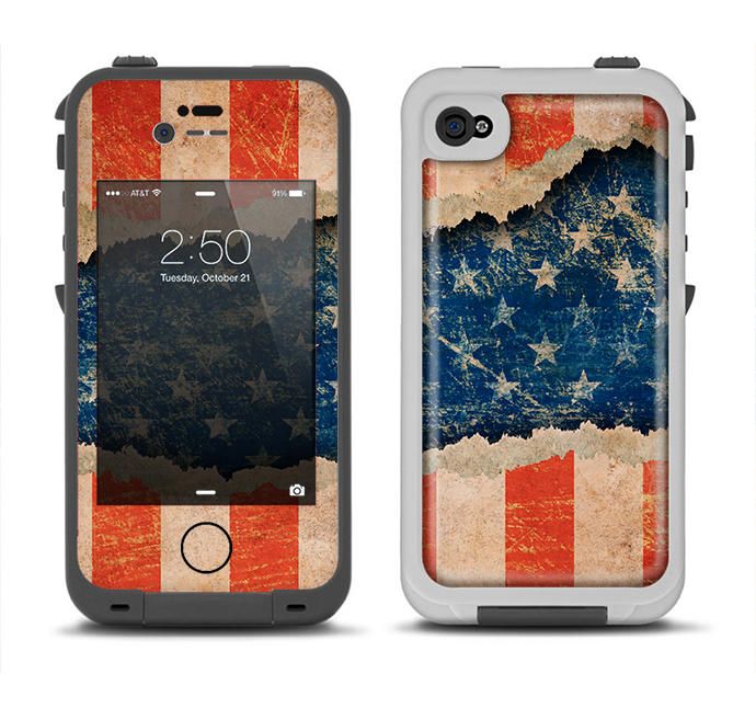 The Scratched Surface Peeled American Flag Apple iPhone 4-4s LifeProof Fre Case Skin Set
