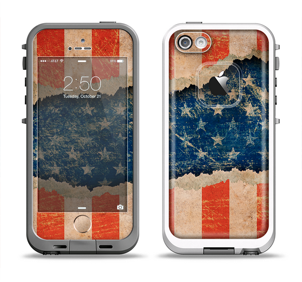 The Scratched Surface Peeled American Flag Apple iPhone 5-5s LifeProof Fre Case Skin Set