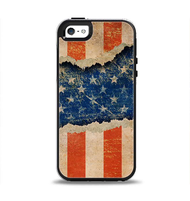The Scratched Surface Peeled American Flag Apple iPhone 5-5s Otterbox Symmetry Case Skin Set