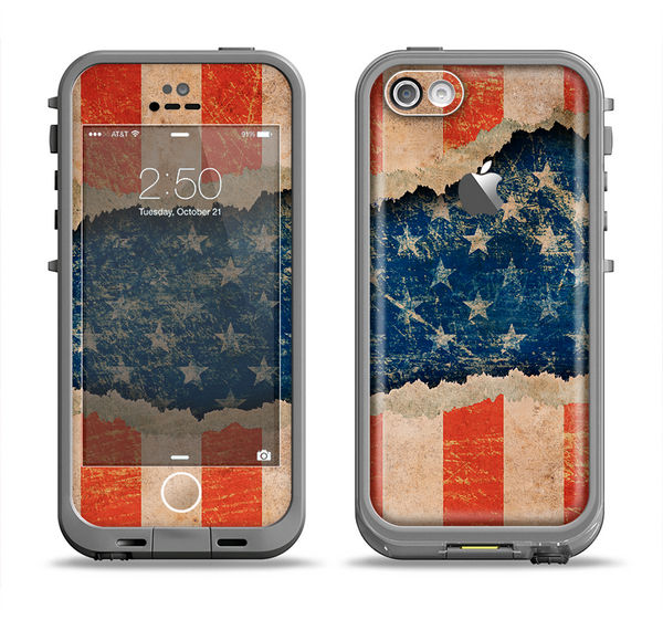 The Scratched Surface Peeled American Flag Apple iPhone 5c LifeProof Fre Case Skin Set