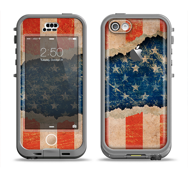 The Scratched Surface Peeled American Flag Apple iPhone 5c LifeProof Nuud Case Skin Set