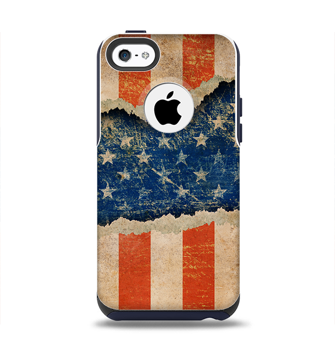 The Scratched Surface Peeled American Flag Apple iPhone 5c Otterbox Commuter Case Skin Set