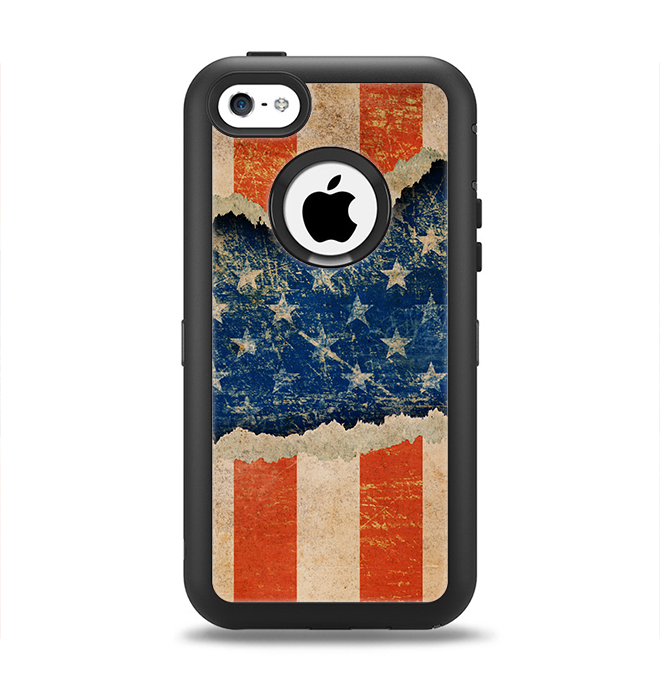 The Scratched Surface Peeled American Flag Apple iPhone 5c Otterbox Defender Case Skin Set