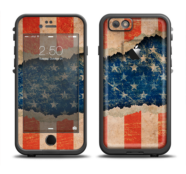 The Scratched Surface Peeled American Flag Apple iPhone 6 LifeProof Fre Case Skin Set
