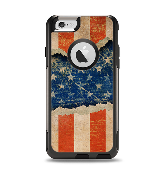 The Scratched Surface Peeled American Flag Apple iPhone 6 Otterbox Commuter Case Skin Set