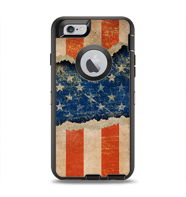 The Scratched Surface Peeled American Flag Apple iPhone 6 Otterbox Defender Case Skin Set
