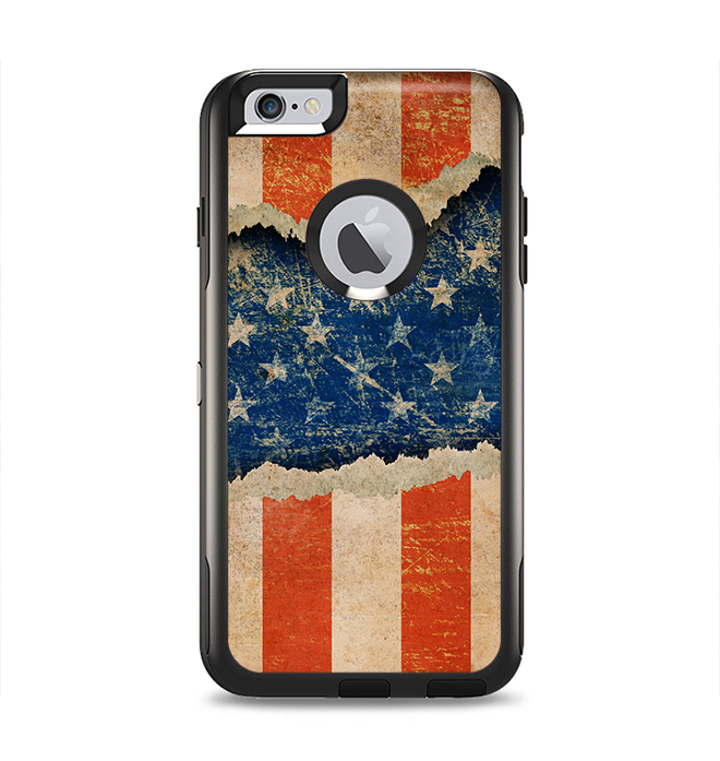 The Scratched Surface Peeled American Flag Apple iPhone 6 Plus Otterbox Commuter Case Skin Set