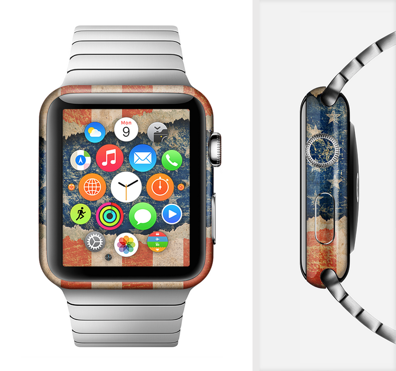 The Scratched Surface Peeled American Flag Full-Body Skin Set for the Apple Watch