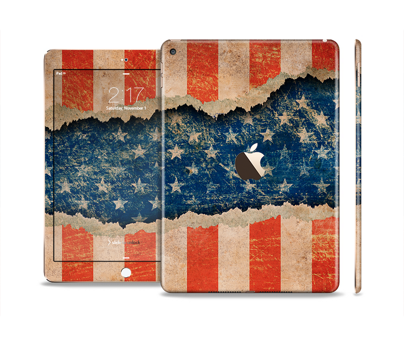 The Scratched Surface Peeled American Flag Skin Set for the Apple iPad Air 2