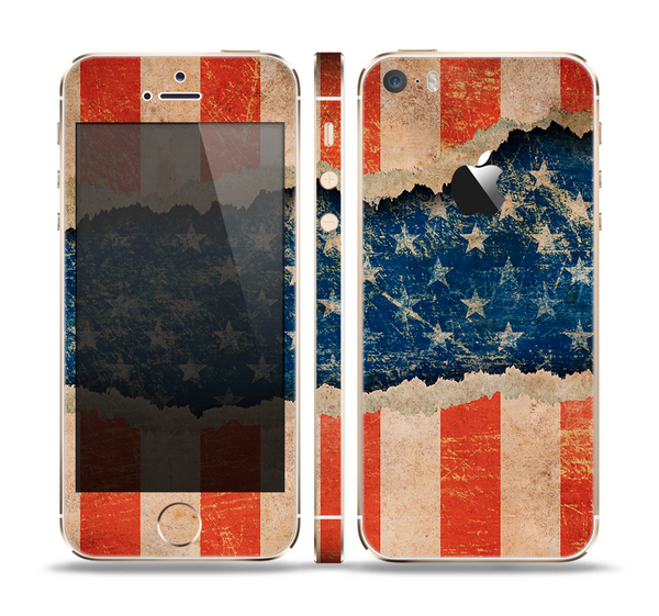 The Scratched Surface Peeled American Flag Skin Set for the Apple iPhone 5s