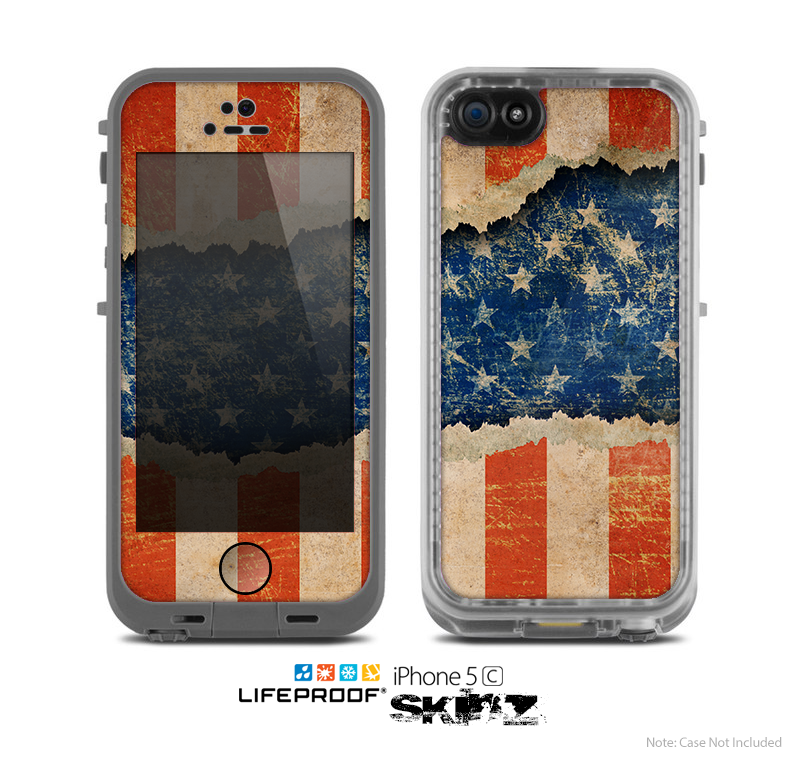 The Scratched Surface Peeled American Flag Skin for the Apple iPhone 5c LifeProof Case
