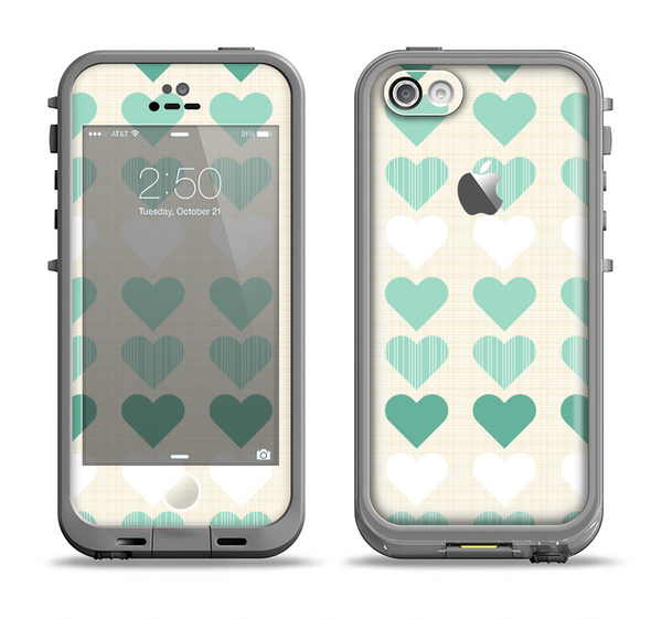 The Scratched Vintage Green Hearts Apple iPhone 5c LifeProof Fre Case Skin Set