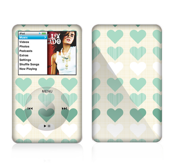 The Scratched Vintage Green Hearts Skin For The Apple iPod Classic