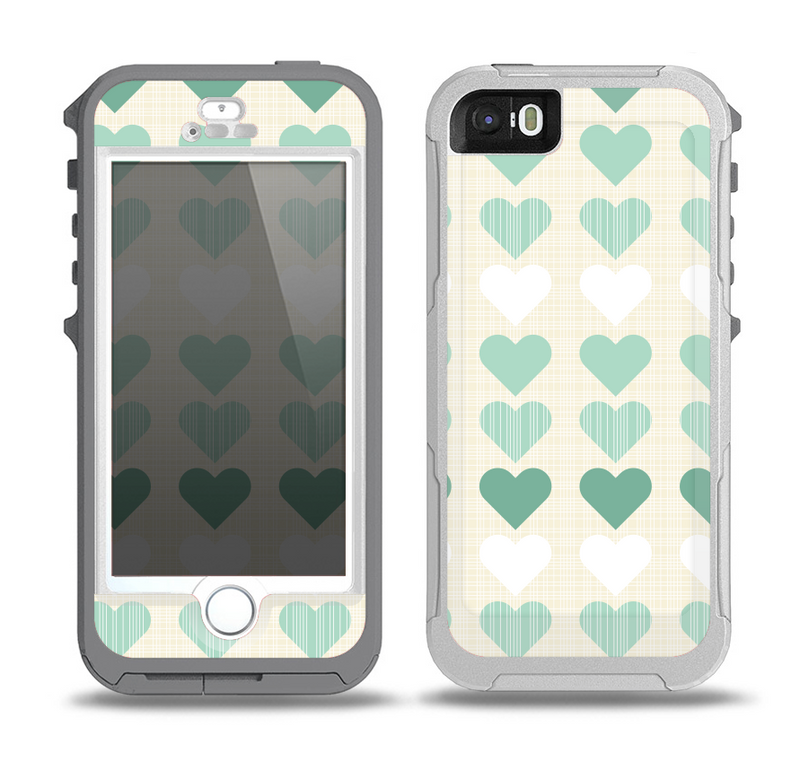 The Scratched Vintage Green Hearts Skin for the iPhone 5-5s OtterBox Preserver WaterProof Case