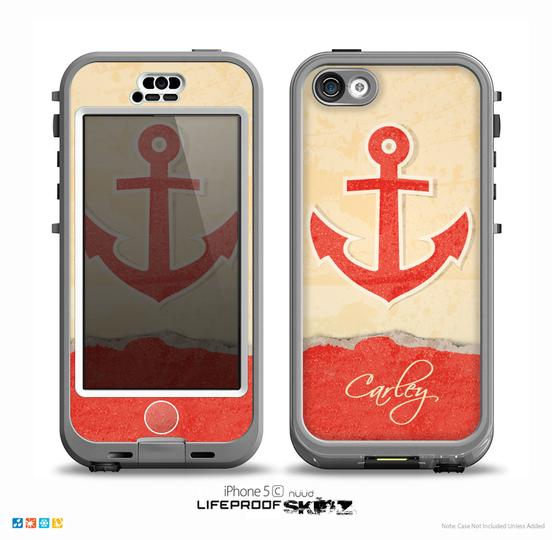 The Scratched Vintage Red Anchor Name Script Skin for the iPhone 5c nüüd LifeProof Case